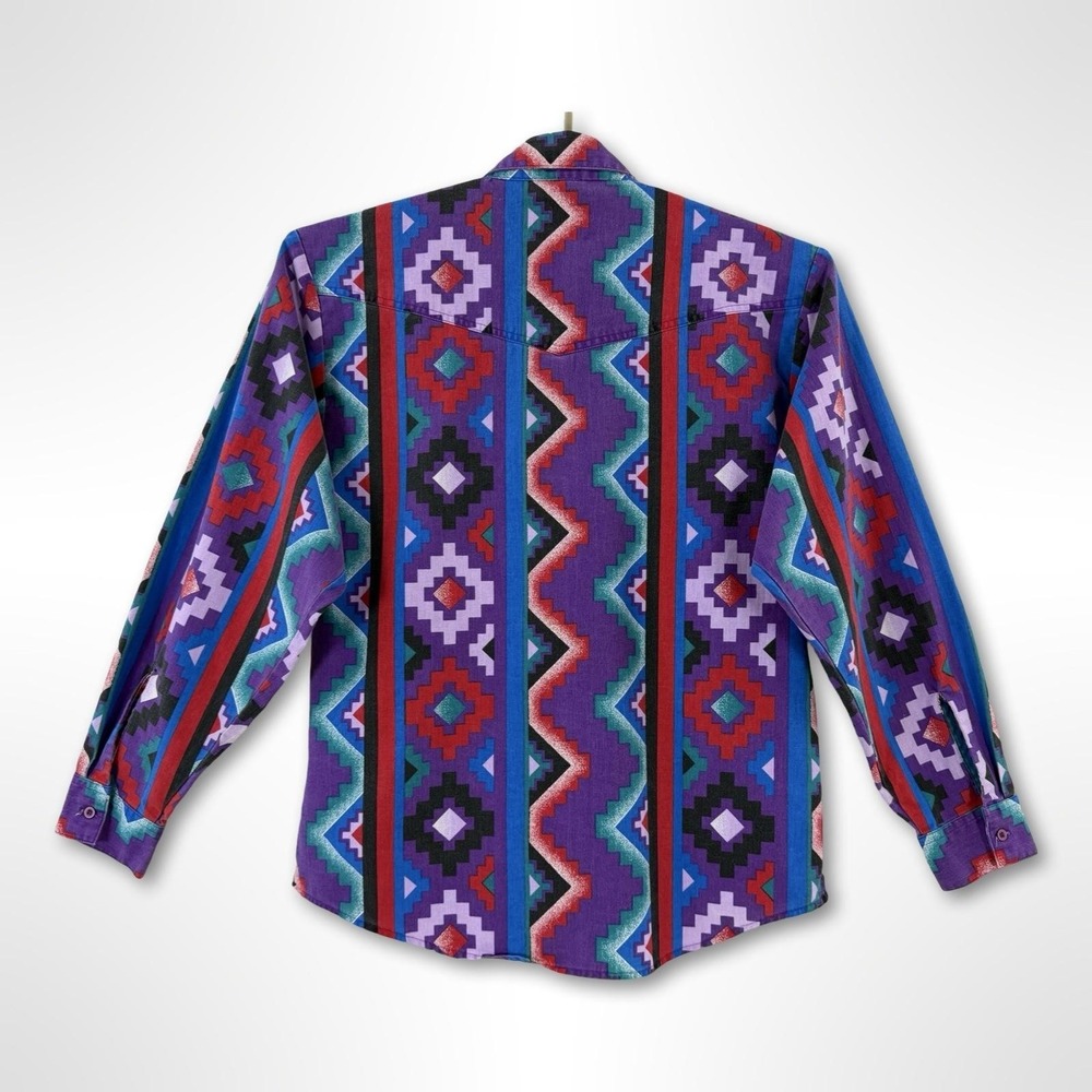 Wrangler Frontier Womens L Aztec Western Geometric Button Front Shirt - Picture 3 of 6